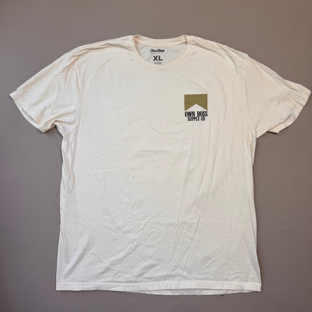 Own Boss Supply Co Mens XL Cream Graphic T-Shirt Tractor Farm Marlboro Logo